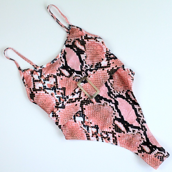 Reptile Print Pink Belted Monokini One Piece - Picture 5 of 9